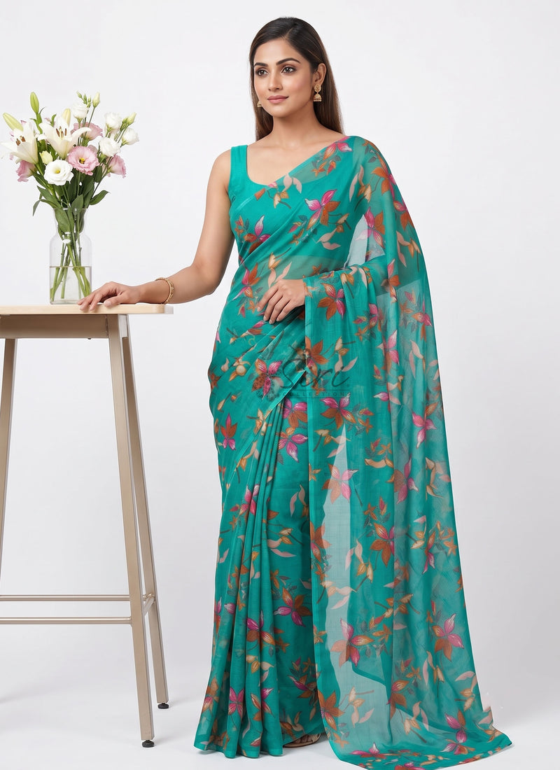 Latest Light Weight Garden Vareli Nara Chiffon Saree