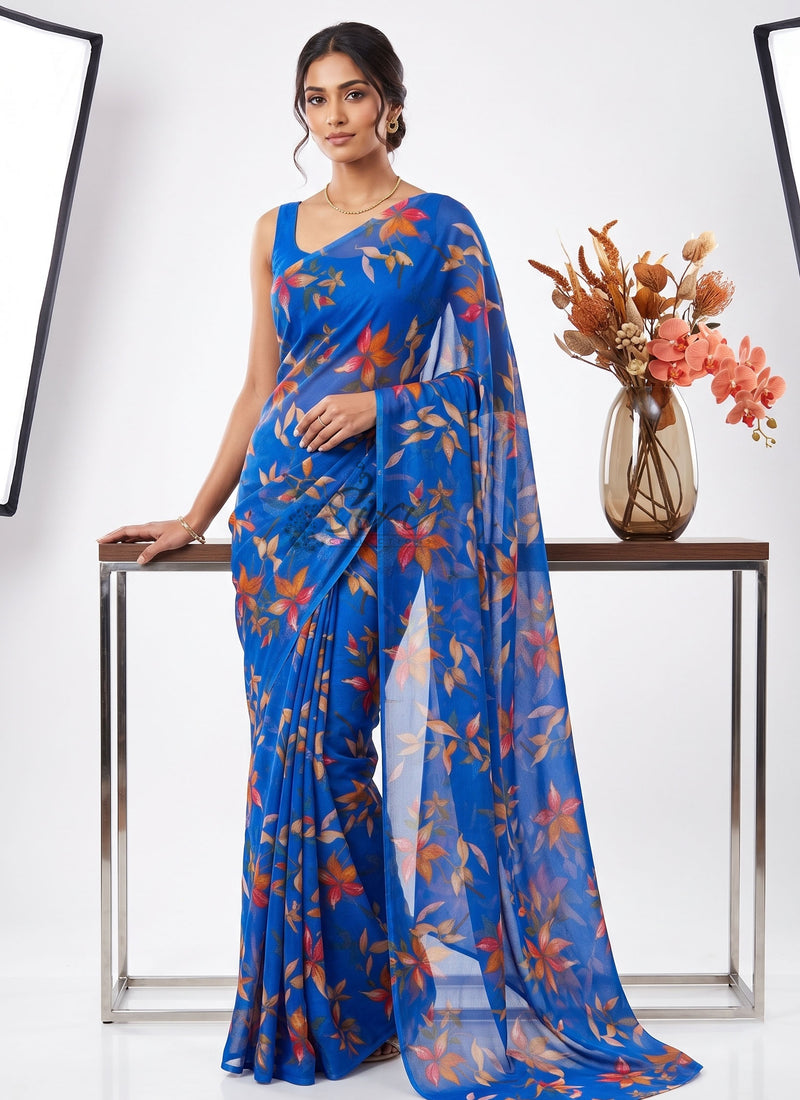 Latest Light Weight Garden Vareli Nara Chiffon Saree