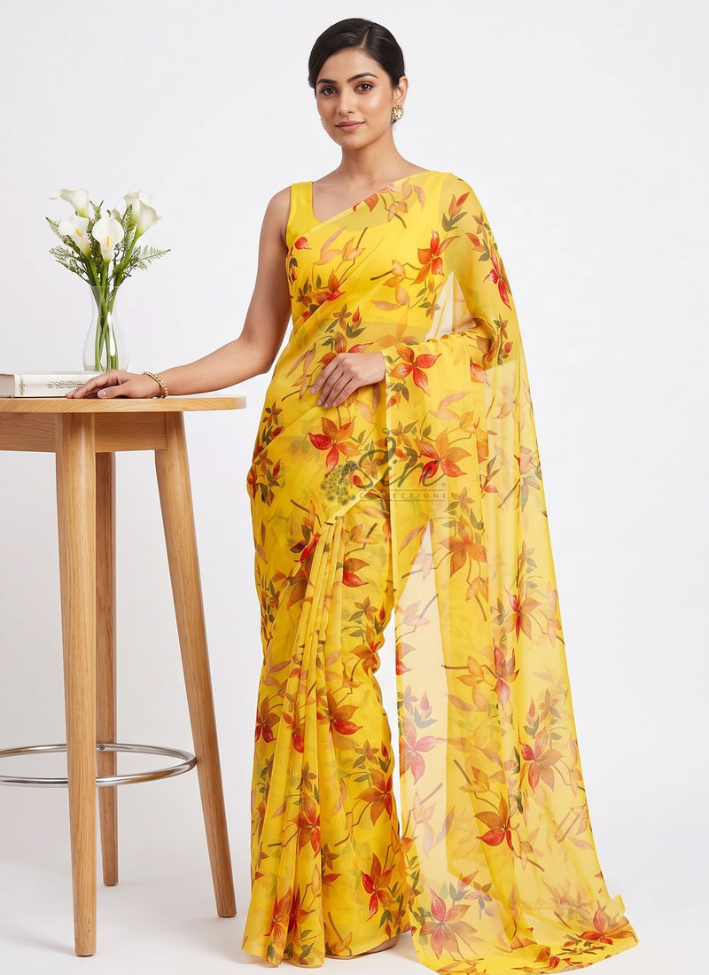 Latest Light Weight Garden Vareli Nara Chiffon Saree