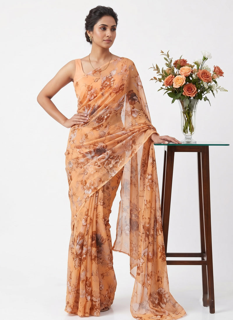 Latest Light Weight Garden Vareli Nara Chiffon Saree
