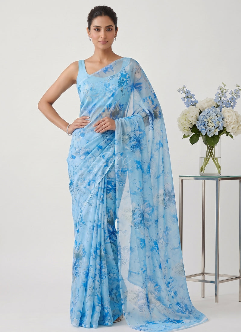 Latest Light Weight Garden Vareli Nara Chiffon Saree