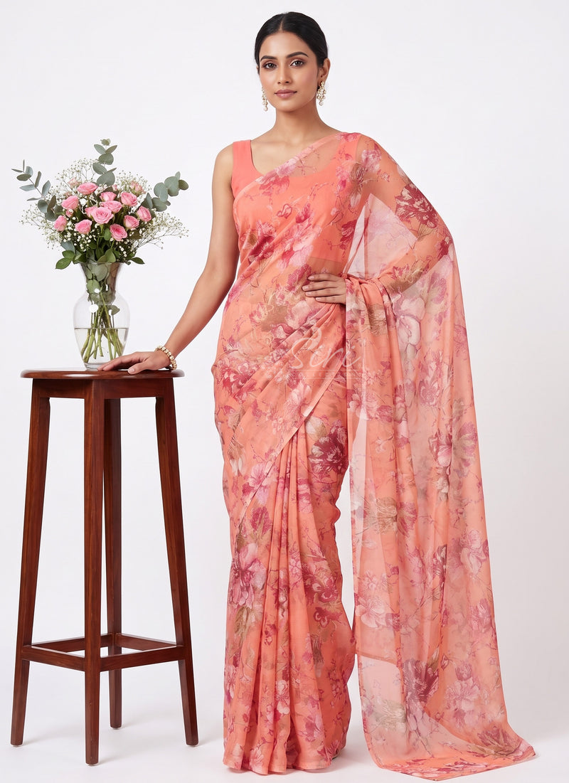 Latest Light Weight Garden Vareli Nara Chiffon Saree