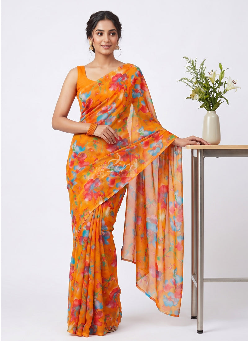 Latest Light Weight Garden Vareli Nara Chiffon Saree