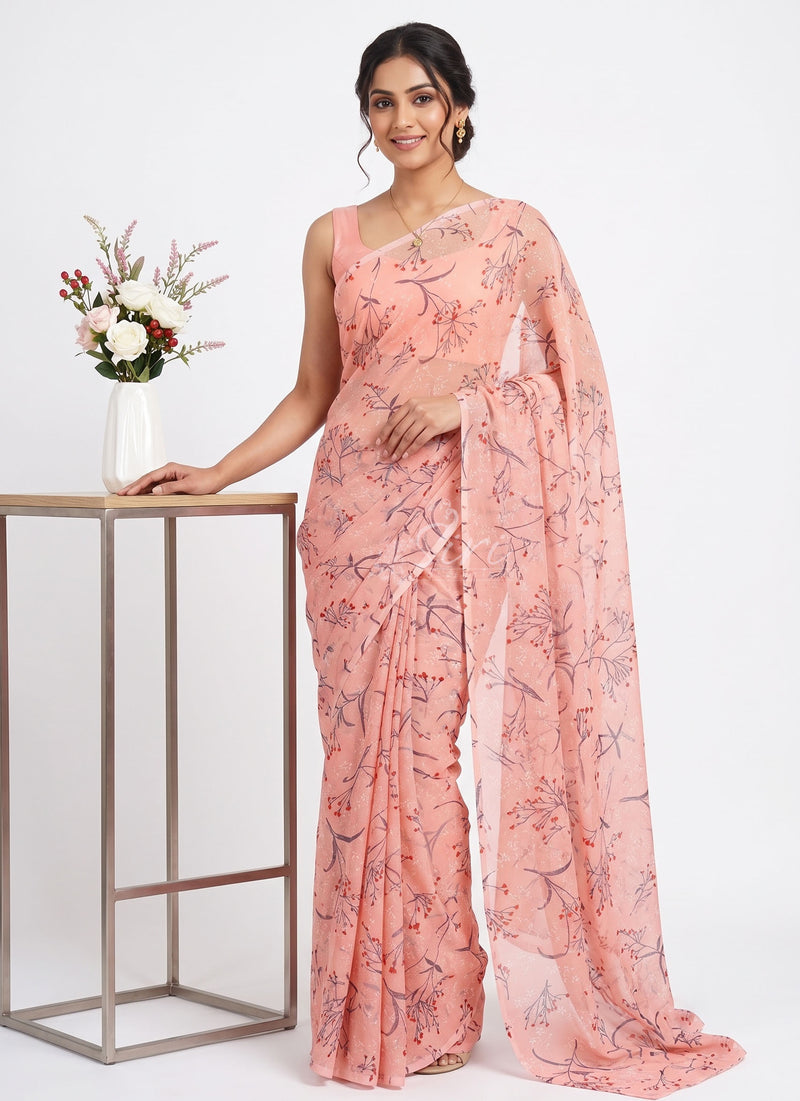 Latest Light Weight Garden Vareli Nara Chiffon Saree