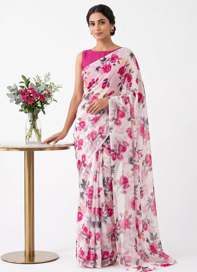 Latest Authentic Garden Vareli Nara Chiffon Saree