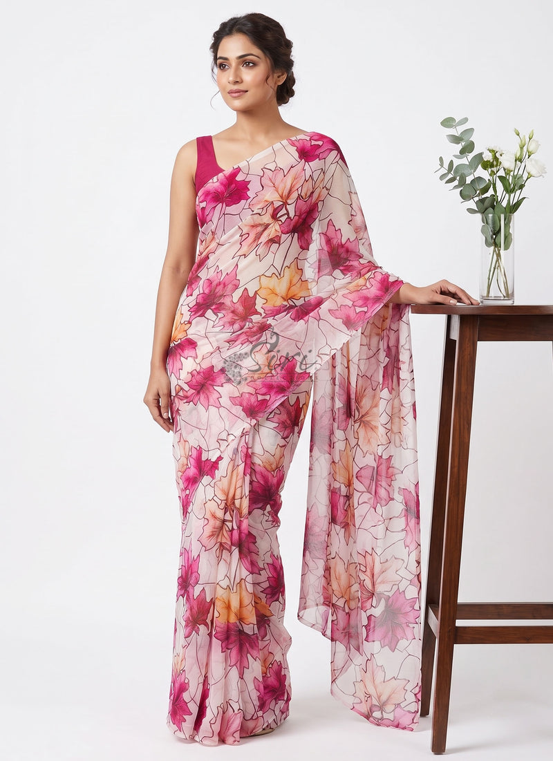 Latest Authentic Garden Vareli Nara Chiffon Saree