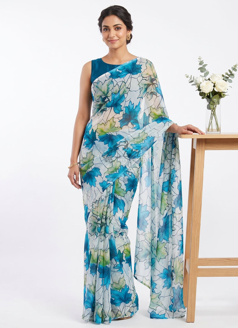 Latest Authentic Garden Vareli Nara Chiffon Saree