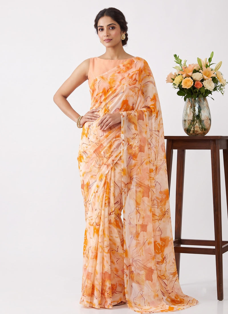 Latest Authentic Garden Vareli Nara Chiffon Saree