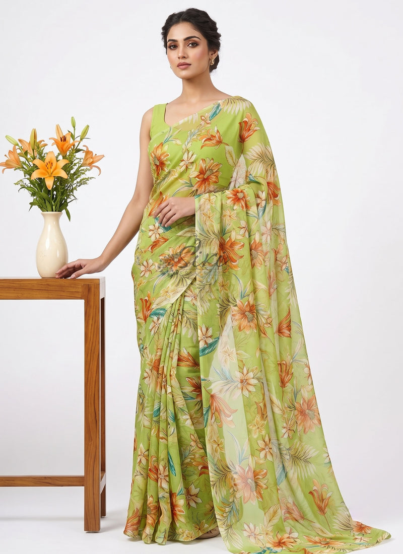 Latest Authentic Garden Vareli Nara Chiffon Saree