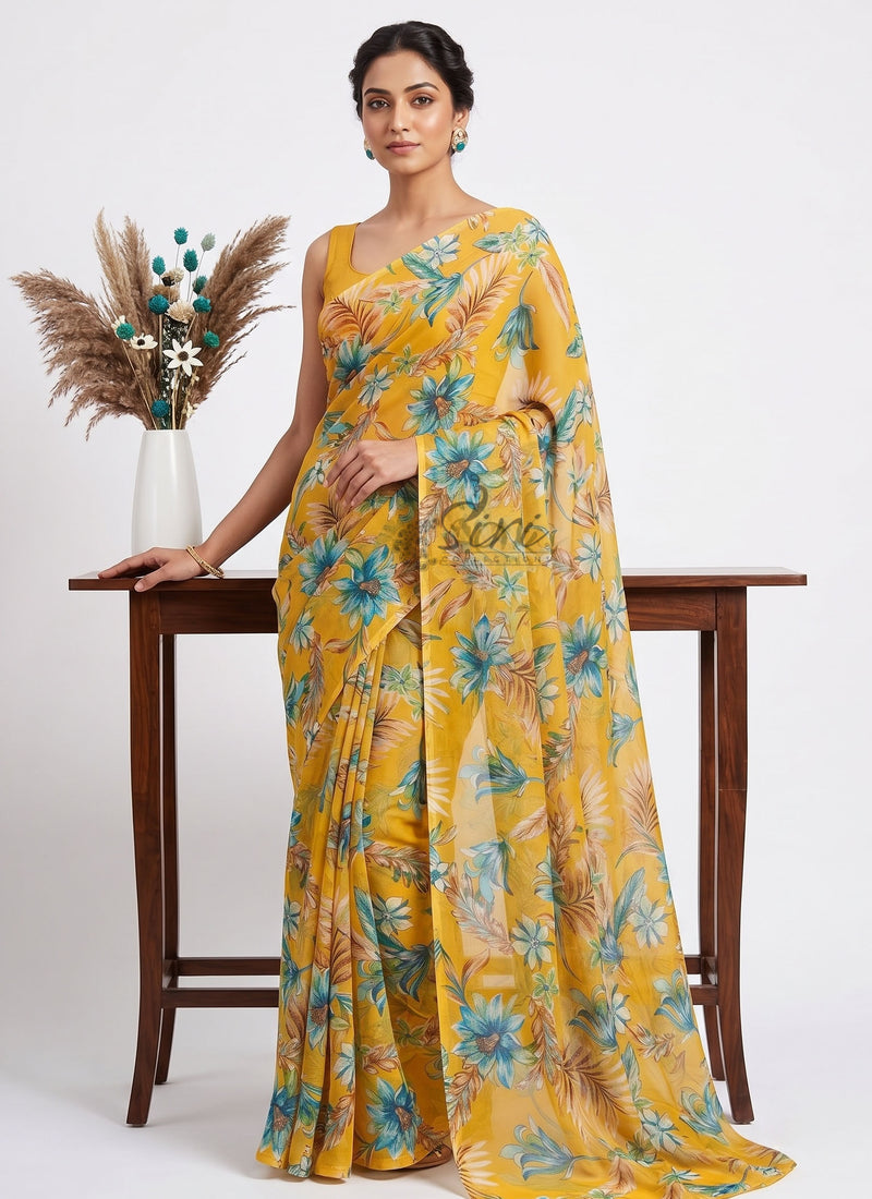 Latest Authentic Garden Vareli Nara Chiffon Saree