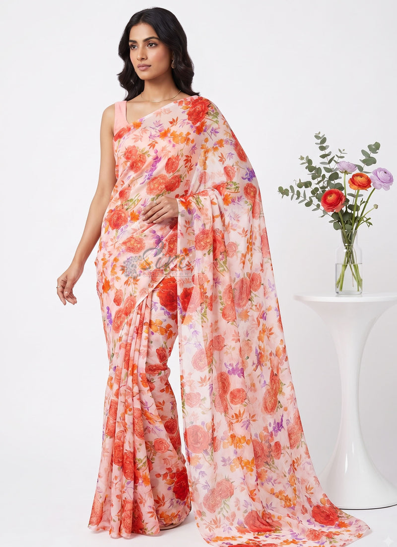 Latest Authentic Garden Vareli Nara Chiffon Saree