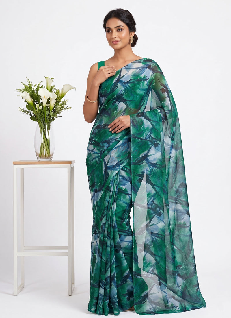 Latest Beautiful Garden Vareli Nara Chiffon Saree