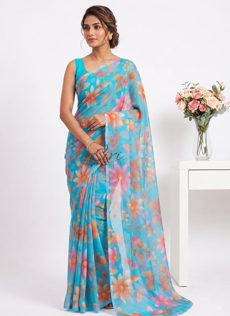 Latest Beautiful Garden Vareli Nara Chiffon Saree
