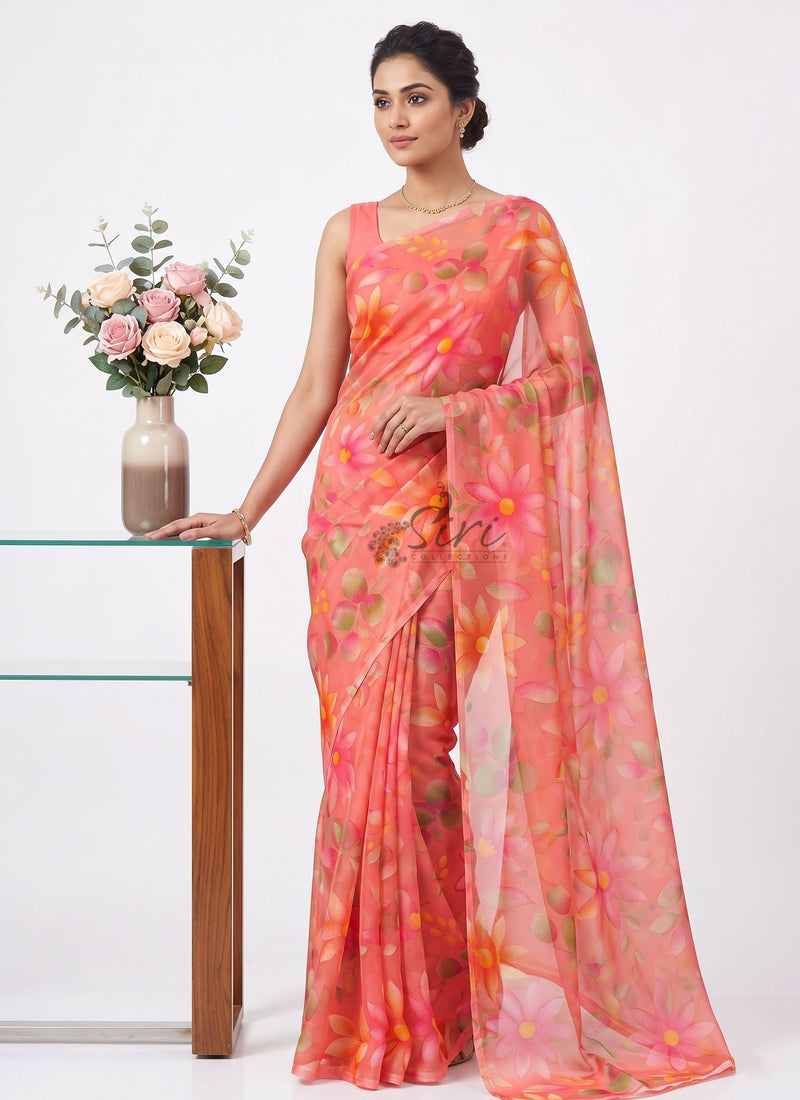 Latest Beautiful Garden Vareli Nara Chiffon Saree