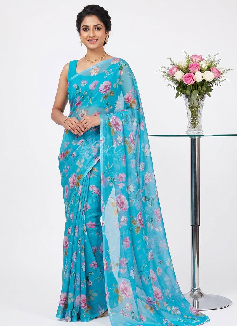 Latest Beautiful Garden Vareli Nara Chiffon Saree