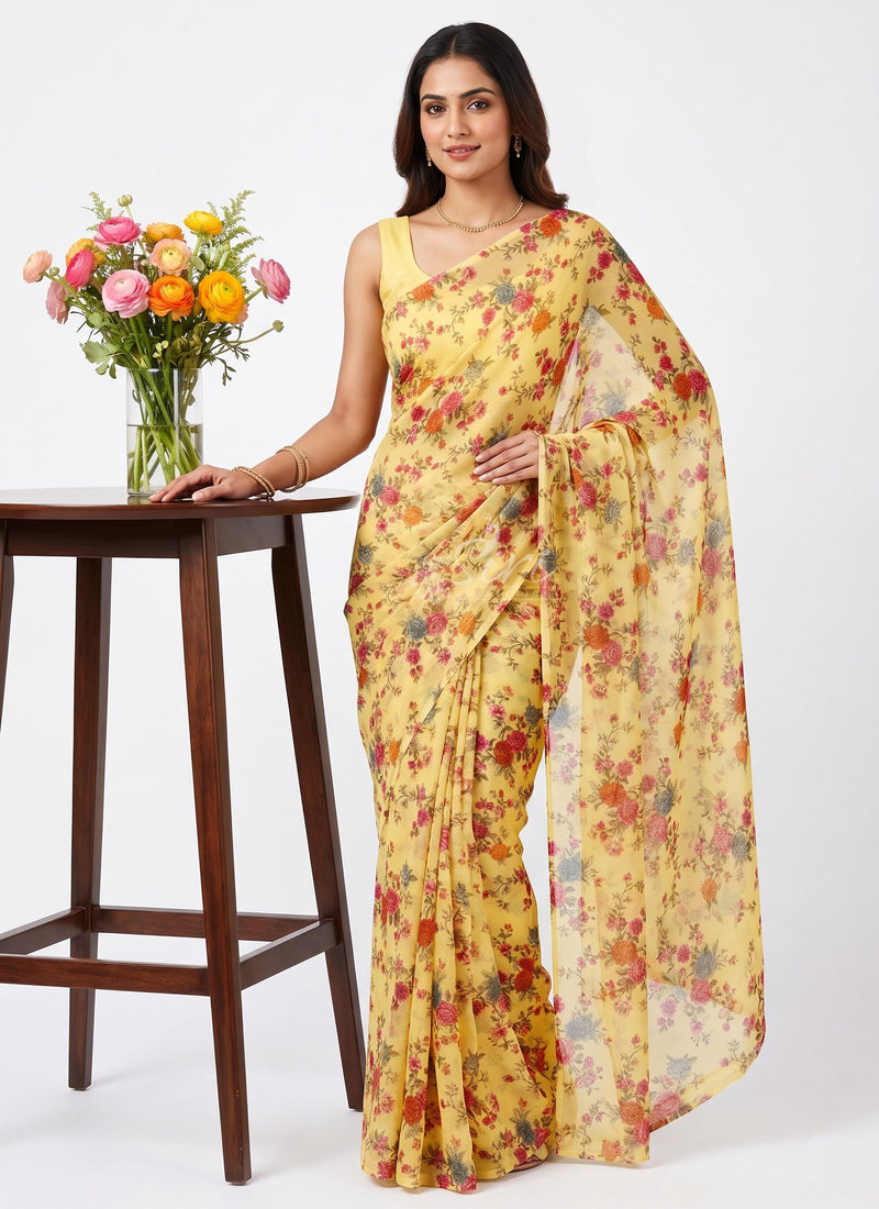 Latest Beautiful Garden Vareli Nara Chiffon Saree