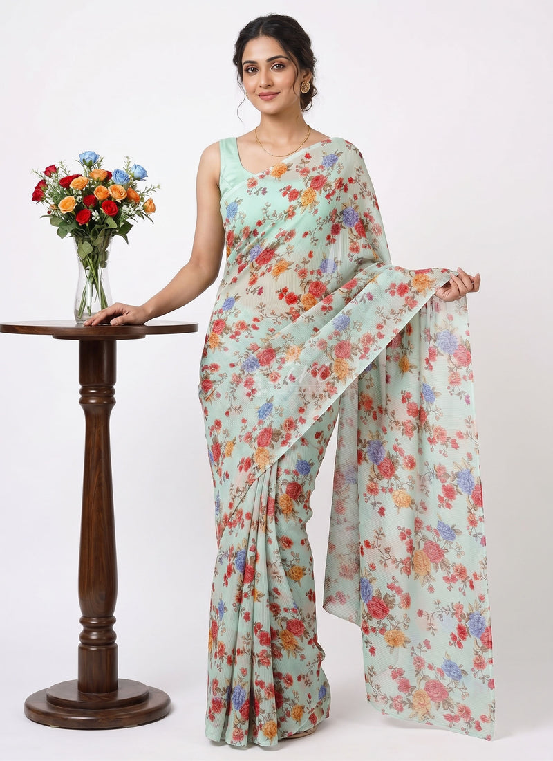 Latest Beautiful Garden Vareli Nara Chiffon Saree