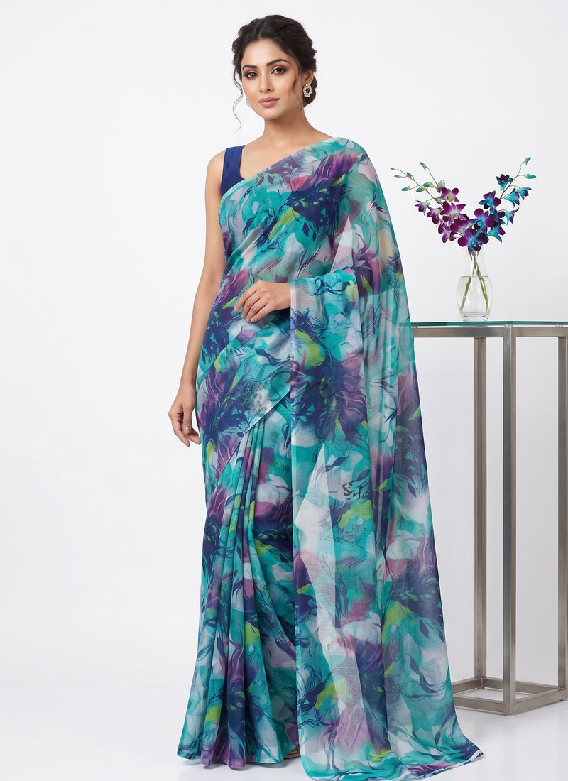 Latest Beautiful Garden Vareli Nara Chiffon Saree