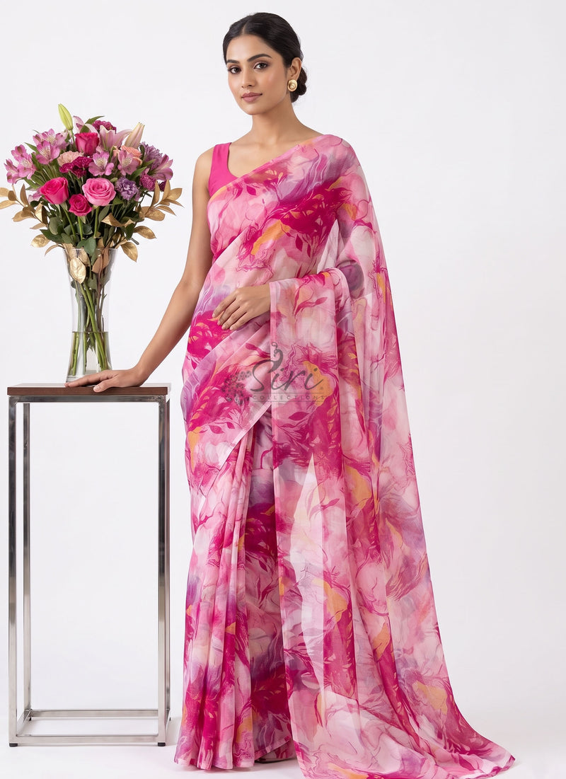 Latest Beautiful Garden Vareli Nara Chiffon Saree