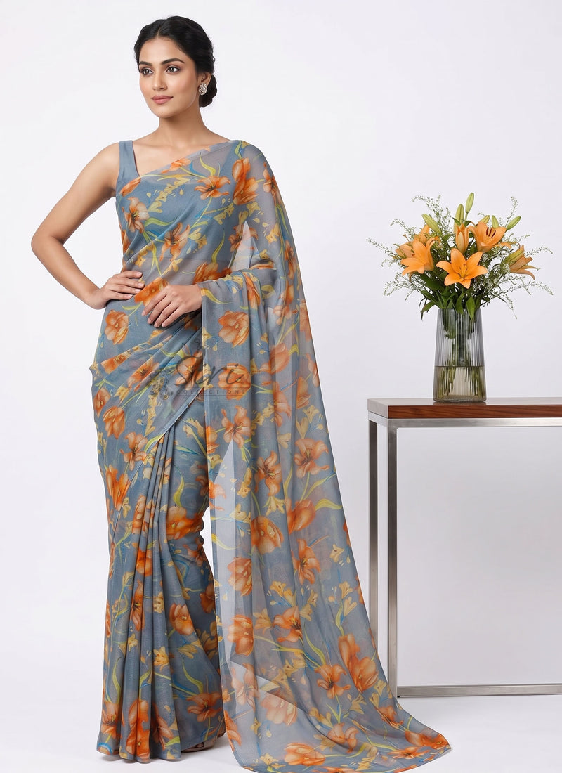 Latest Beautiful Garden Vareli Nara Chiffon Saree