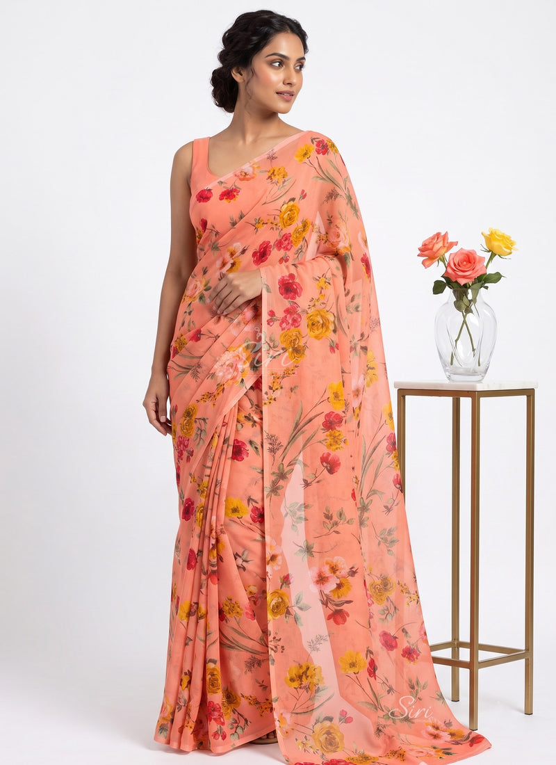 Latest Beautiful Garden Vareli Nara Chiffon Saree without Blouse