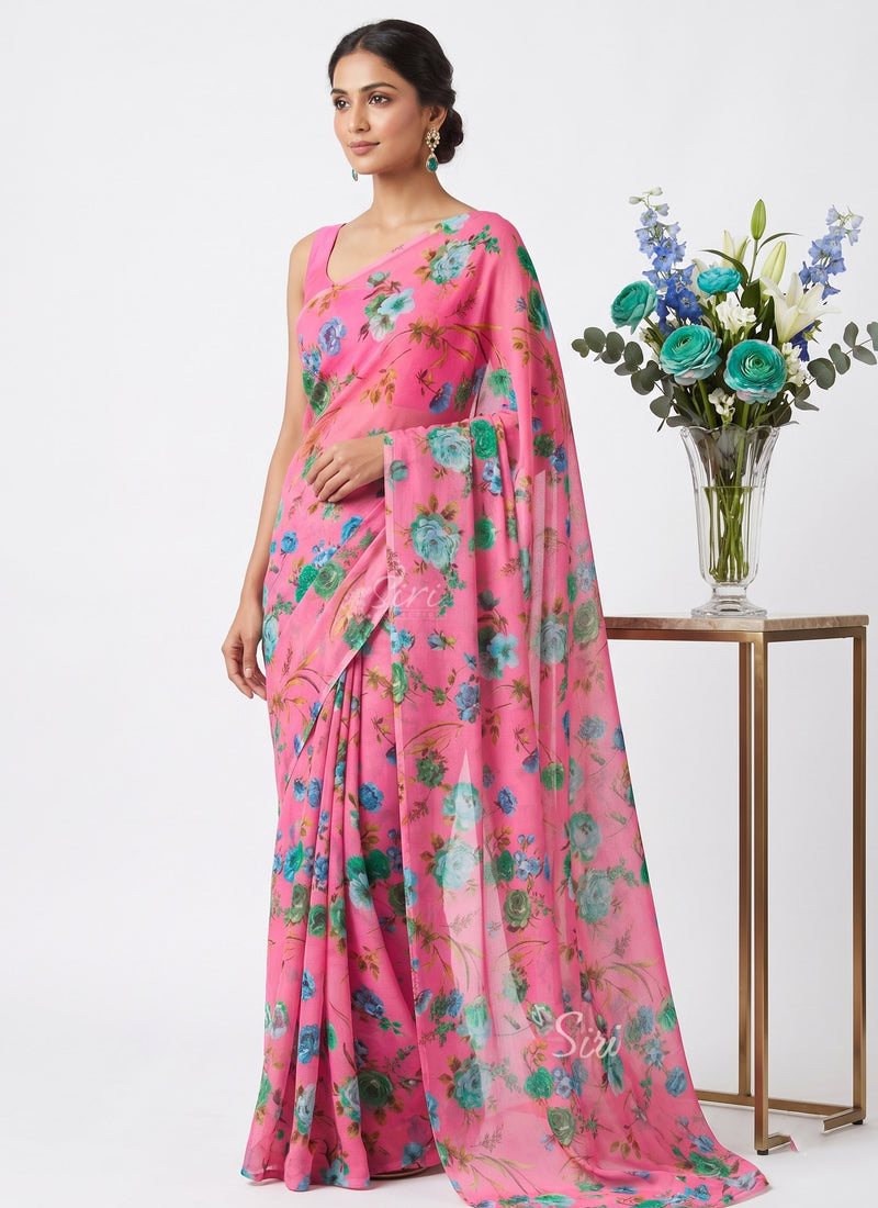 Latest Beautiful Garden Vareli Nara Chiffon Saree without Blouse