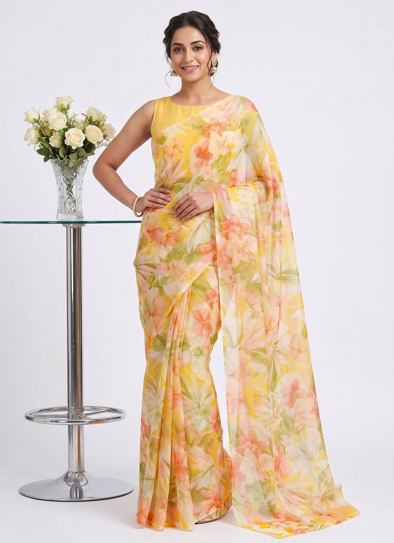 Latest Beautiful Garden Vareli Nara Chiffon Saree without Blouse