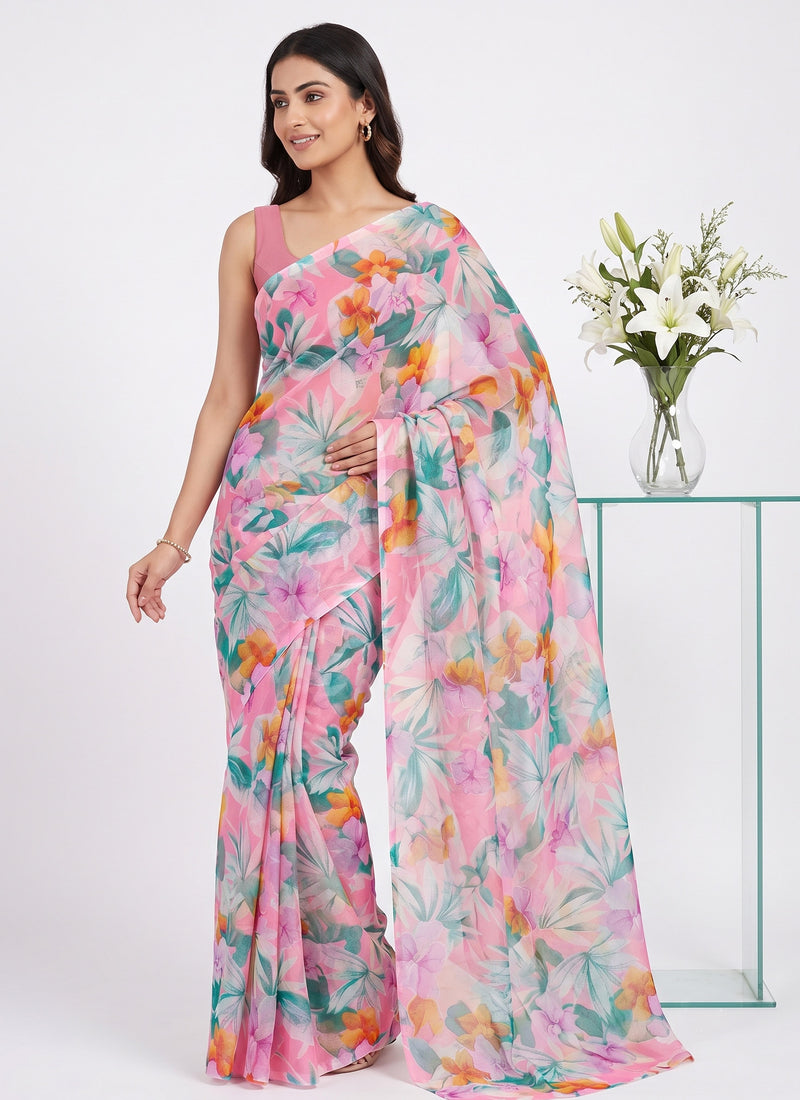 Latest Beautiful Garden Vareli Nara Chiffon Saree without Blouse