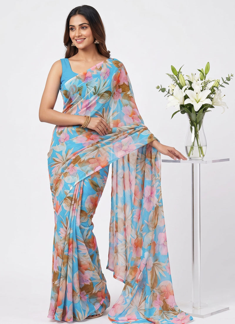 Latest Beautiful Garden Vareli Nara Chiffon Saree without Blouse