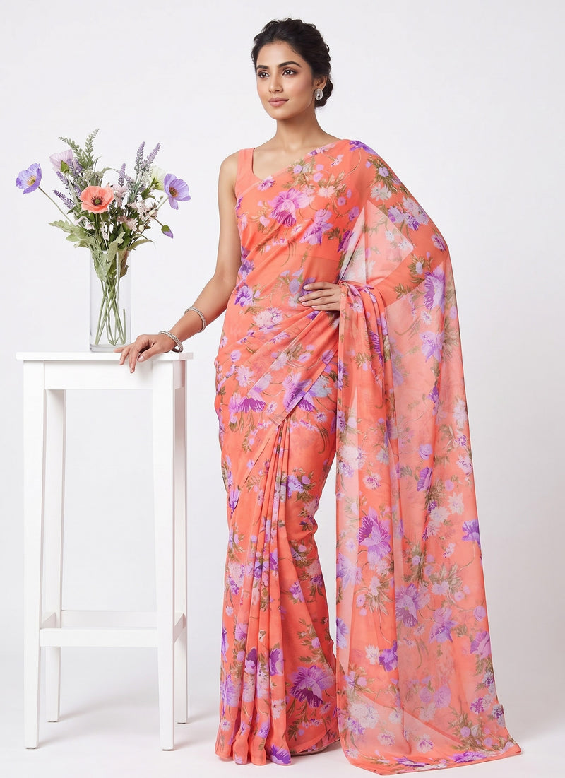 Latest Beautiful Garden Vareli Nara Chiffon Saree without Blouse