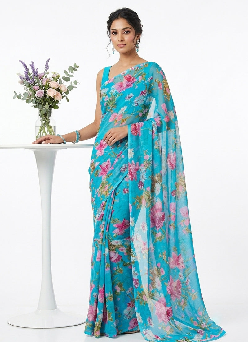 Latest Beautiful Garden Vareli Nara Chiffon Saree without Blouse