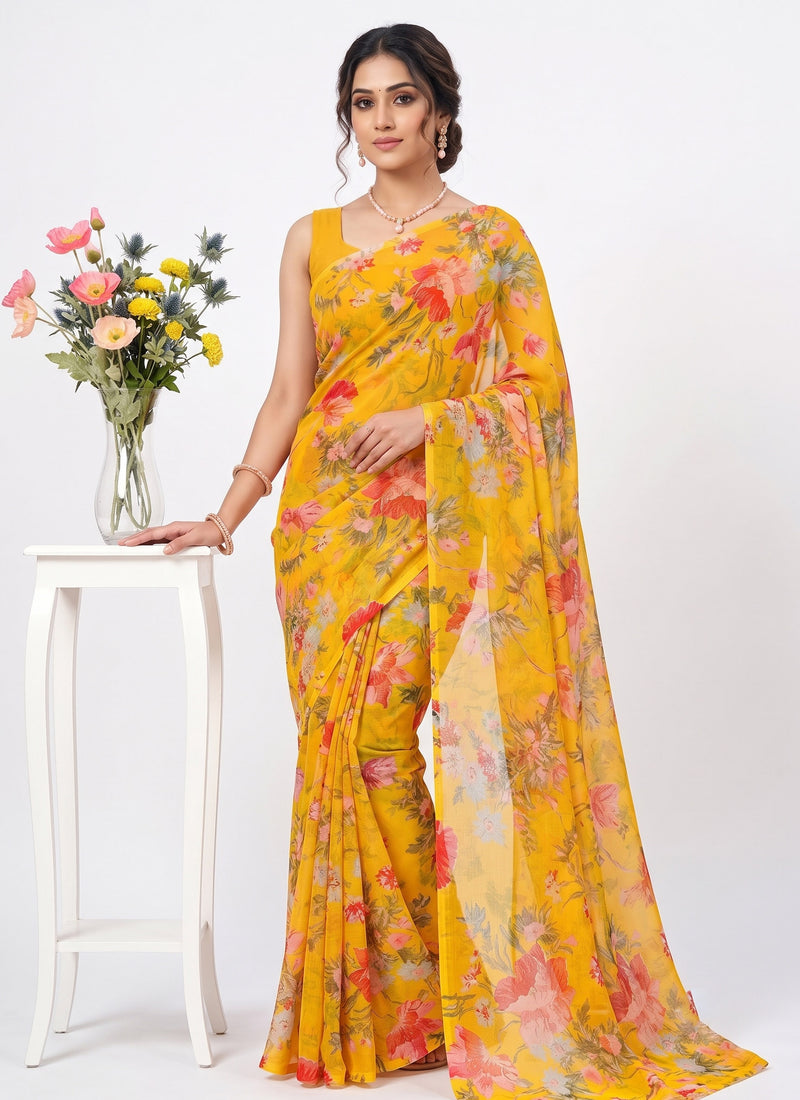 Latest Beautiful Garden Vareli Nara Chiffon Saree without Blouse