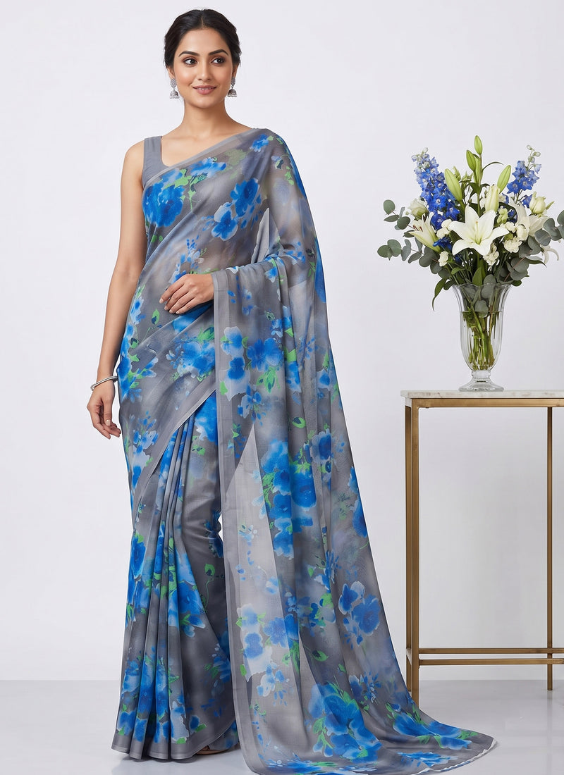 Latest Beautiful Garden Vareli Nara Chiffon Saree without Blouse