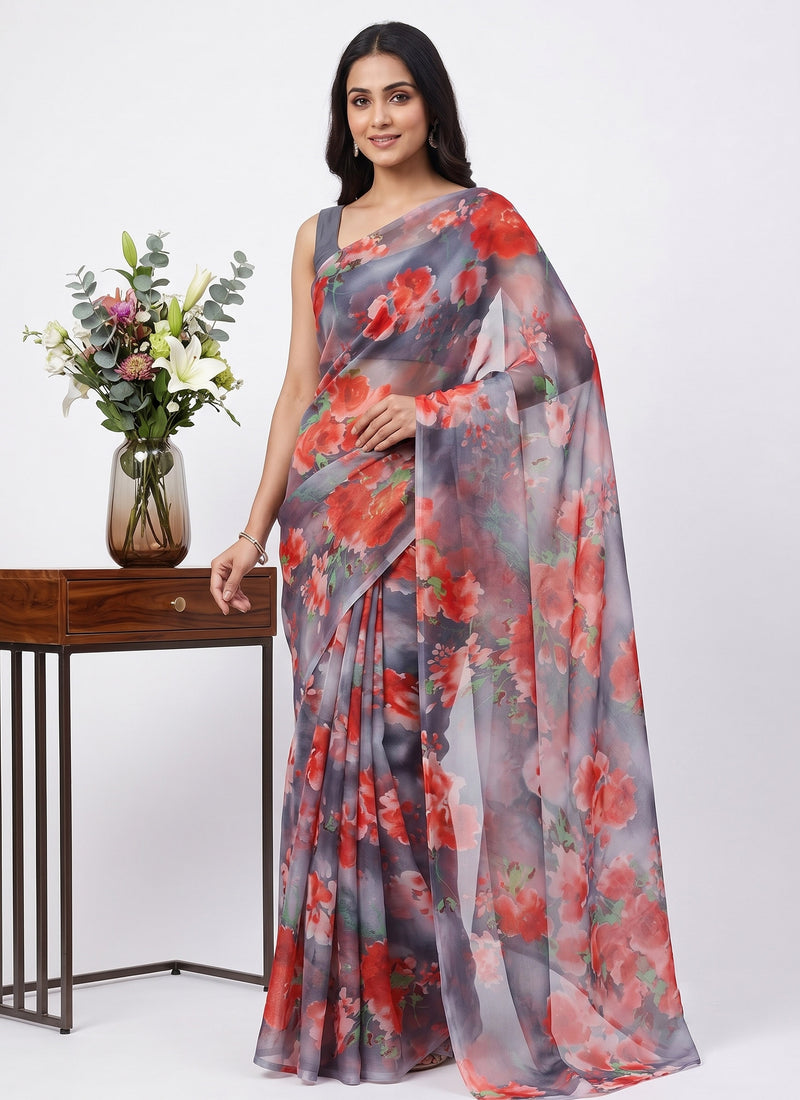 Latest Beautiful Garden Vareli Nara Chiffon Saree without Blouse