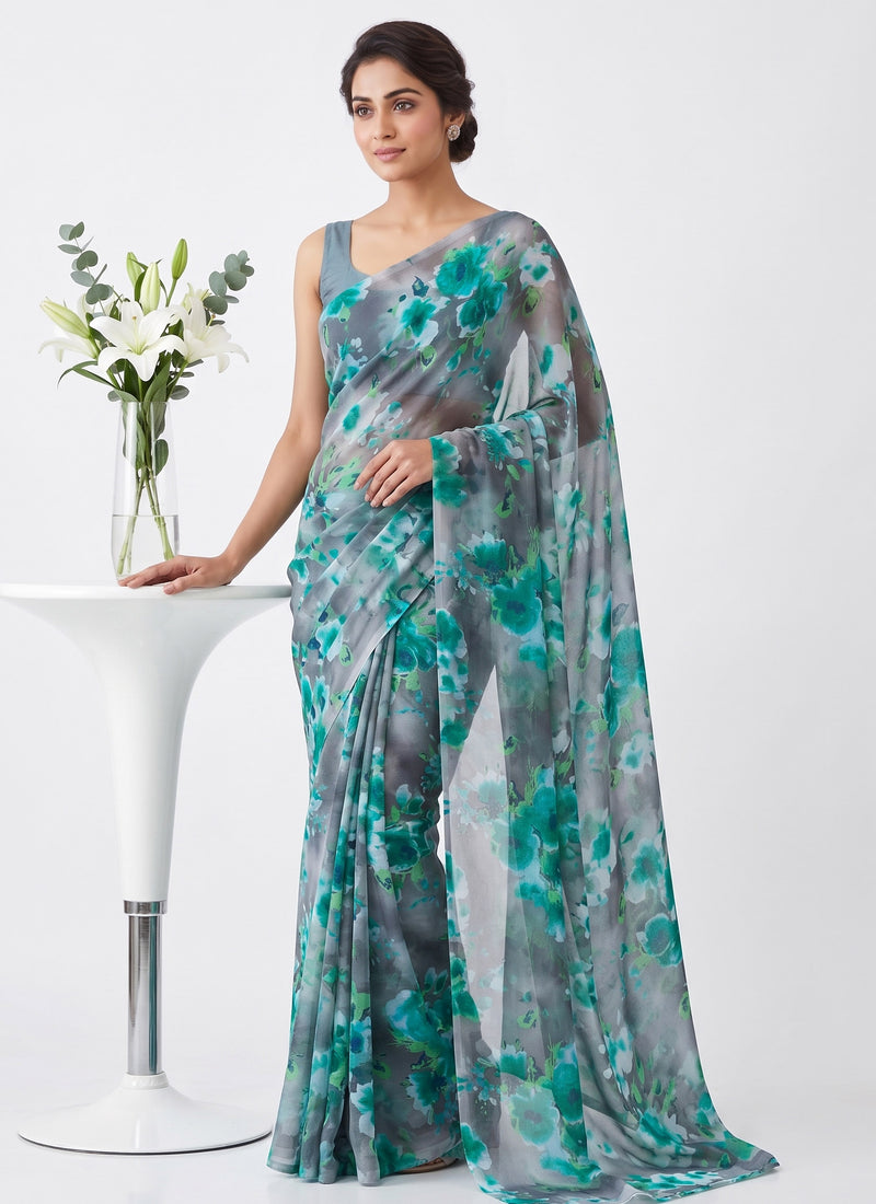 Latest Beautiful Garden Vareli Nara Chiffon Saree without Blouse