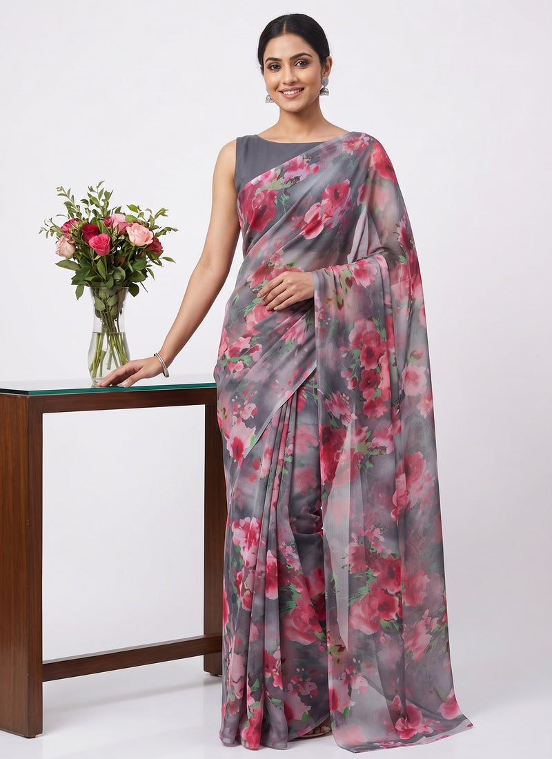 Latest Beautiful Garden Vareli Nara Chiffon Saree without Blouse