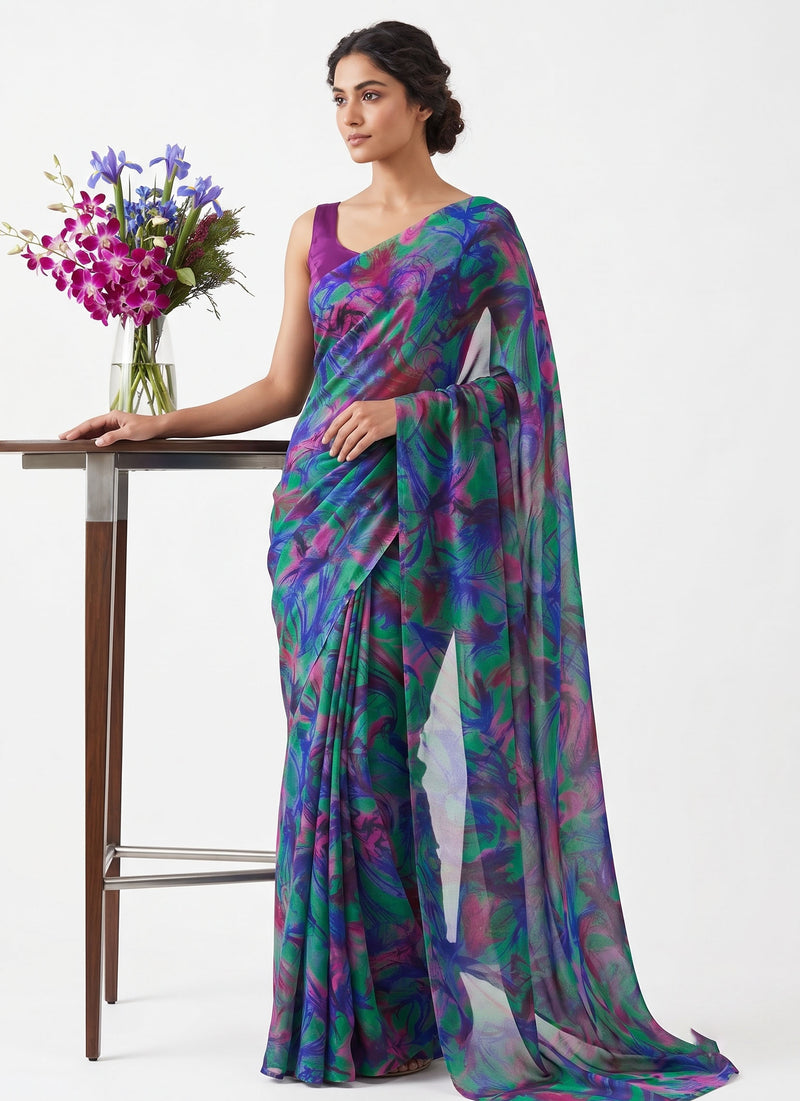 Latest Beautiful Garden Vareli Nara Chiffon Saree without Blouse