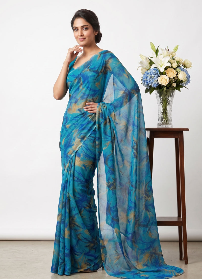 Latest Beautiful Garden Vareli Nara Chiffon Saree without Blouse