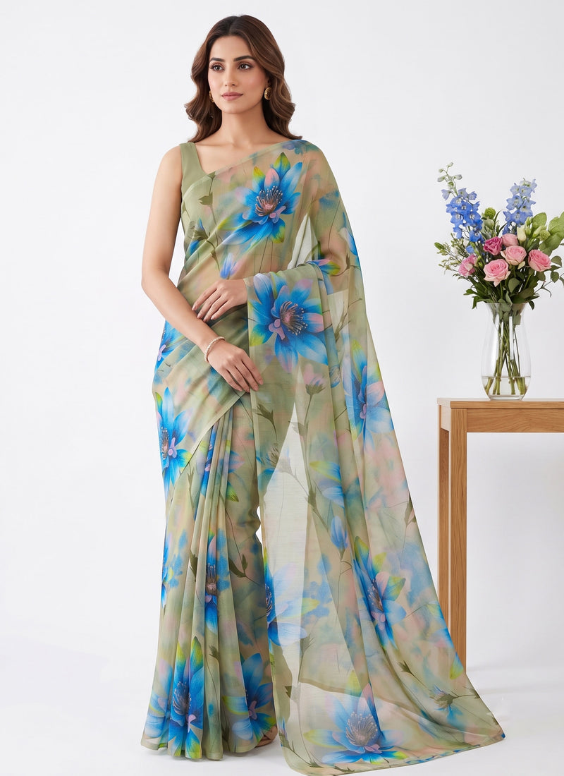 Latest Beautiful Garden Vareli Nara Chiffon Saree without Blouse