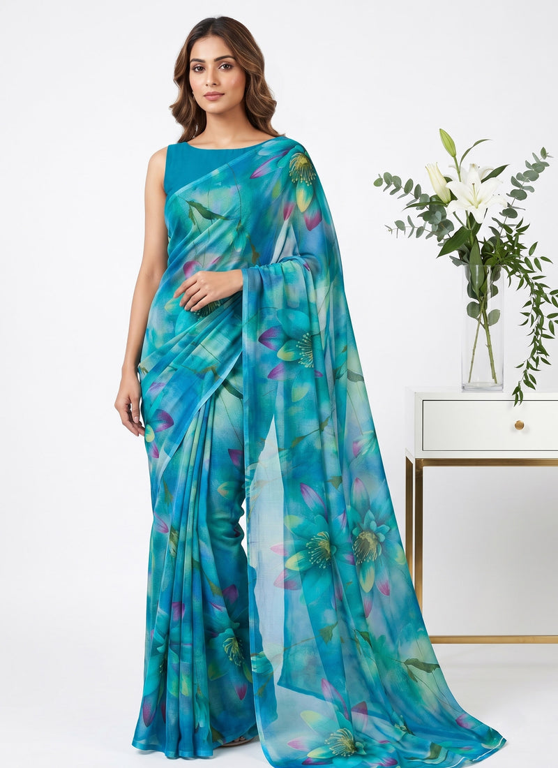 Latest Beautiful Garden Vareli Nara Chiffon Saree without Blouse