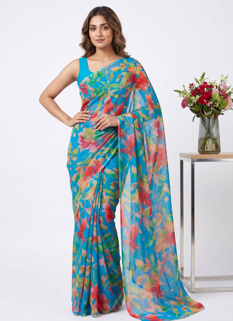 Latest Beautiful Garden Vareli Nara Chiffon Saree without Blouse
