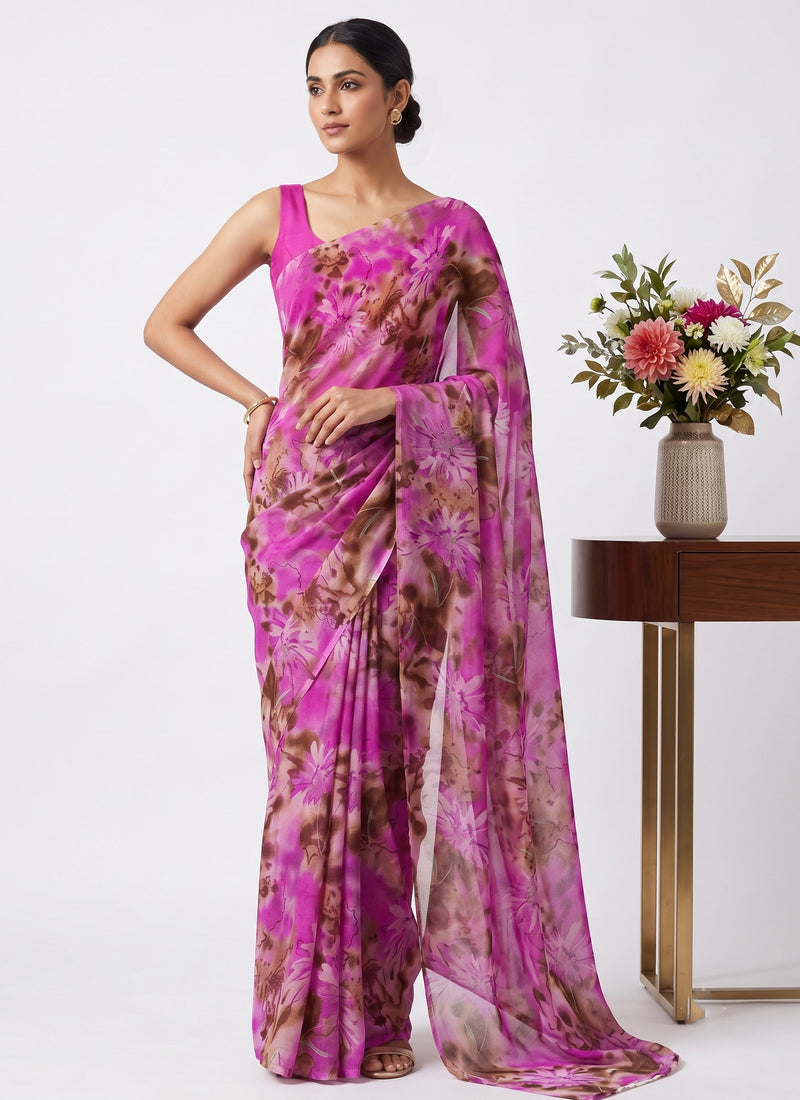 Latest Beautiful Garden Vareli Nara Chiffon Saree without Blouse