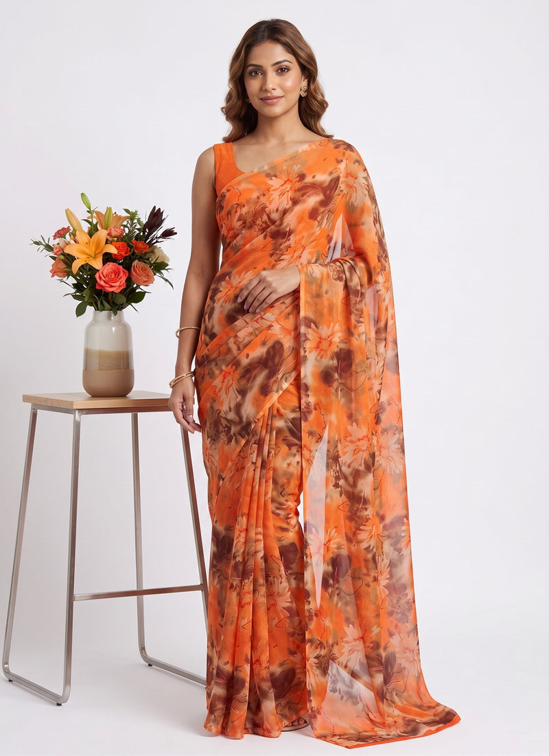 Latest Beautiful Garden Vareli Nara Chiffon Saree without Blouse