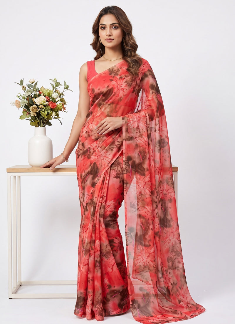 Latest Beautiful Garden Vareli Nara Chiffon Saree without Blouse