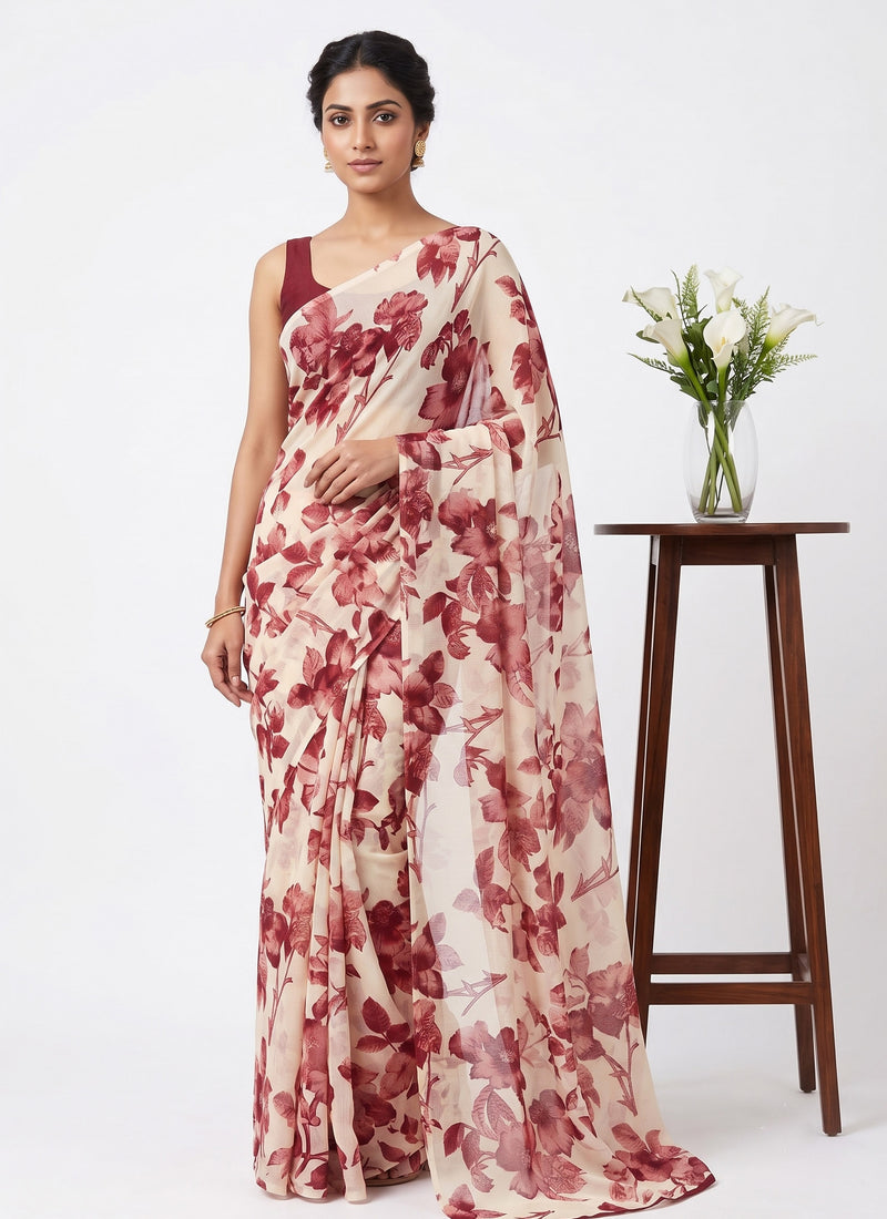 Latest Beautiful Garden Vareli Nara Chiffon Saree without Blouse