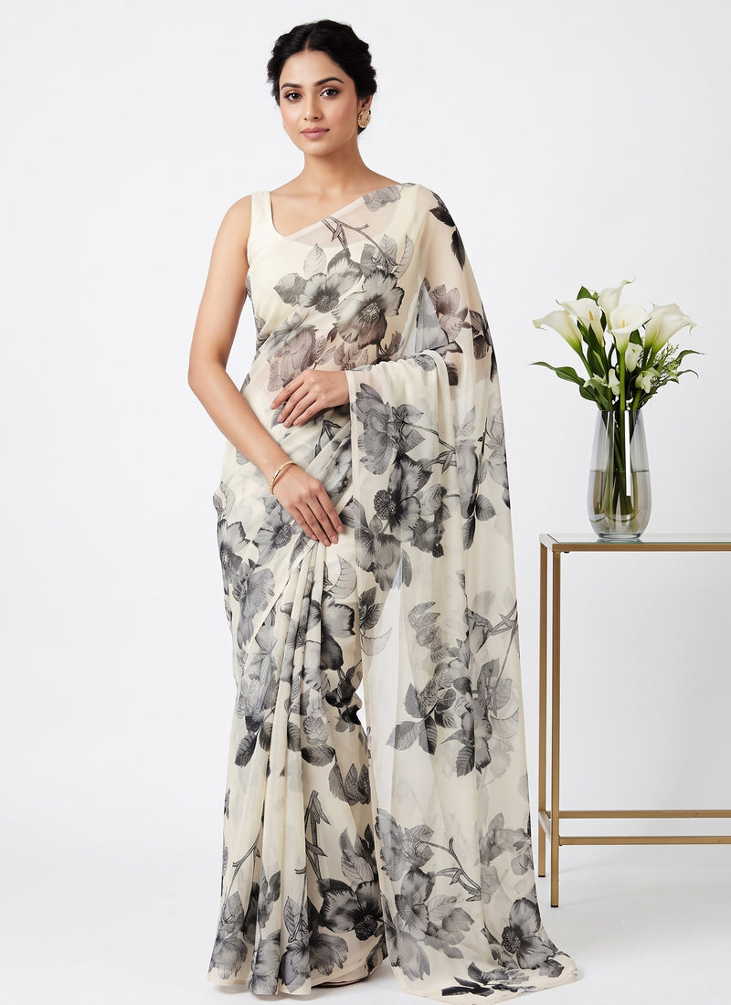 Latest Beautiful Garden Vareli Nara Chiffon Saree without Blouse