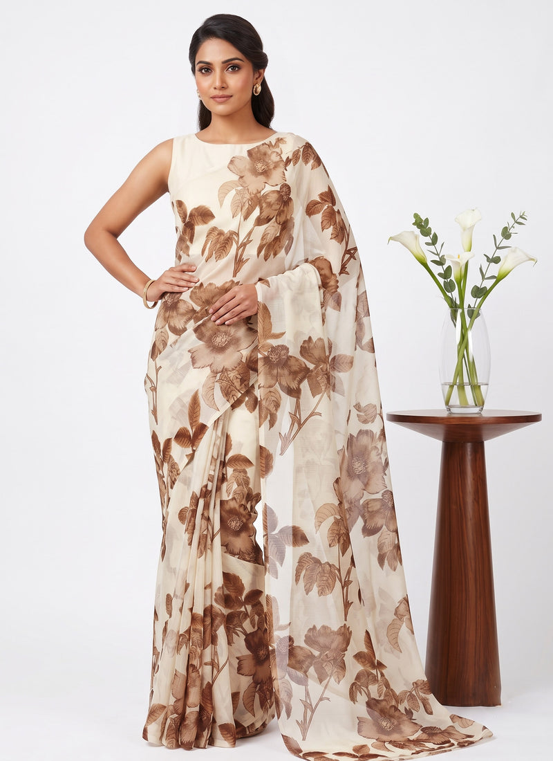 Latest Beautiful Garden Vareli Nara Chiffon Saree without Blouse