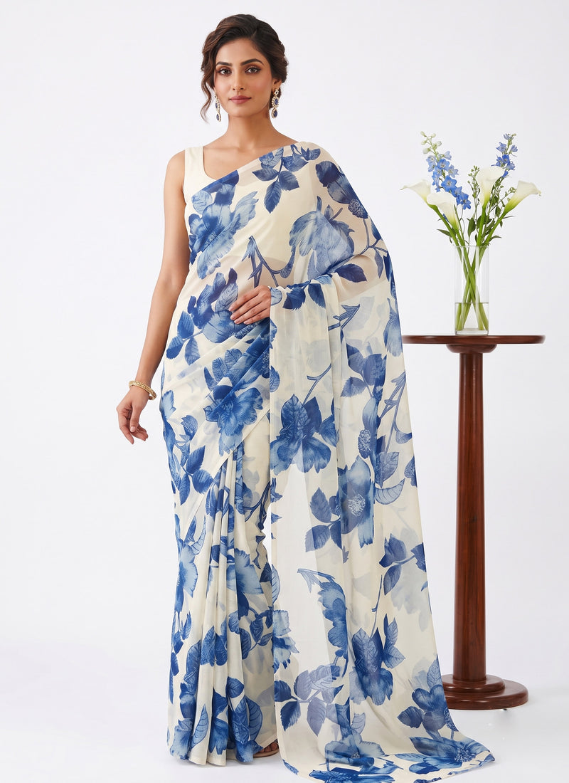 Latest Beautiful Garden Vareli Nara Chiffon Saree without Blouse
