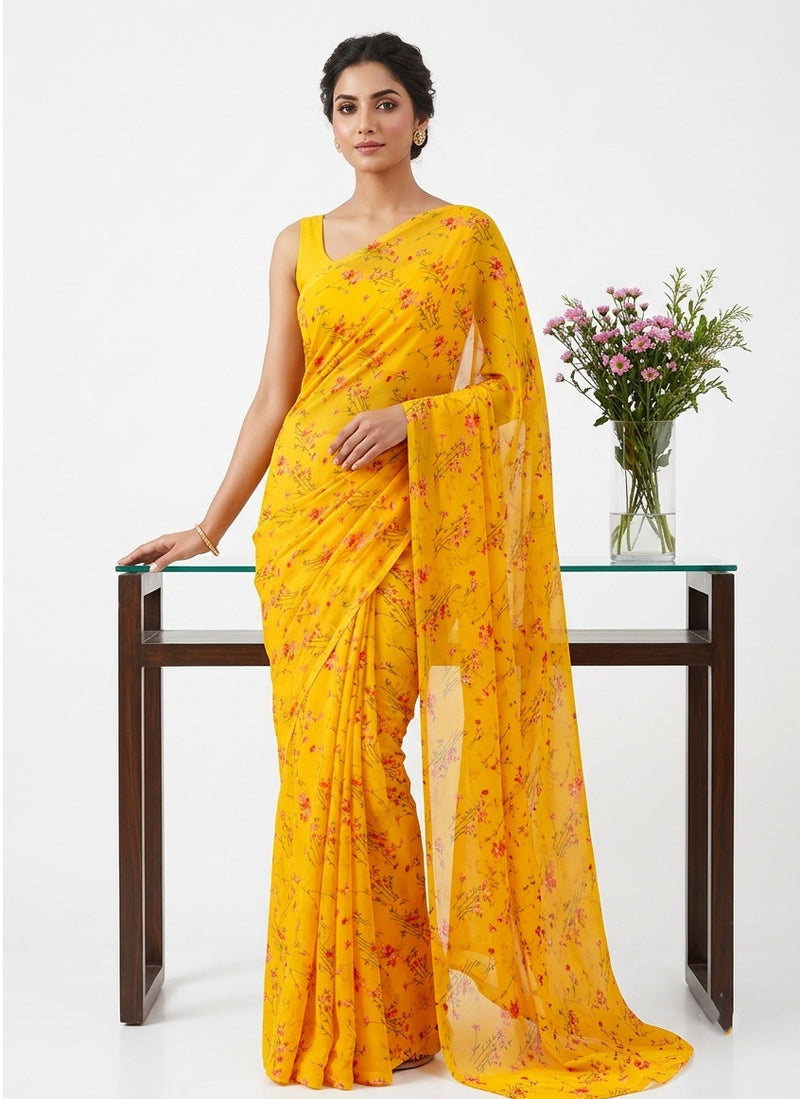 Latest Beautiful Garden Vareli Nara Chiffon Saree without Blouse