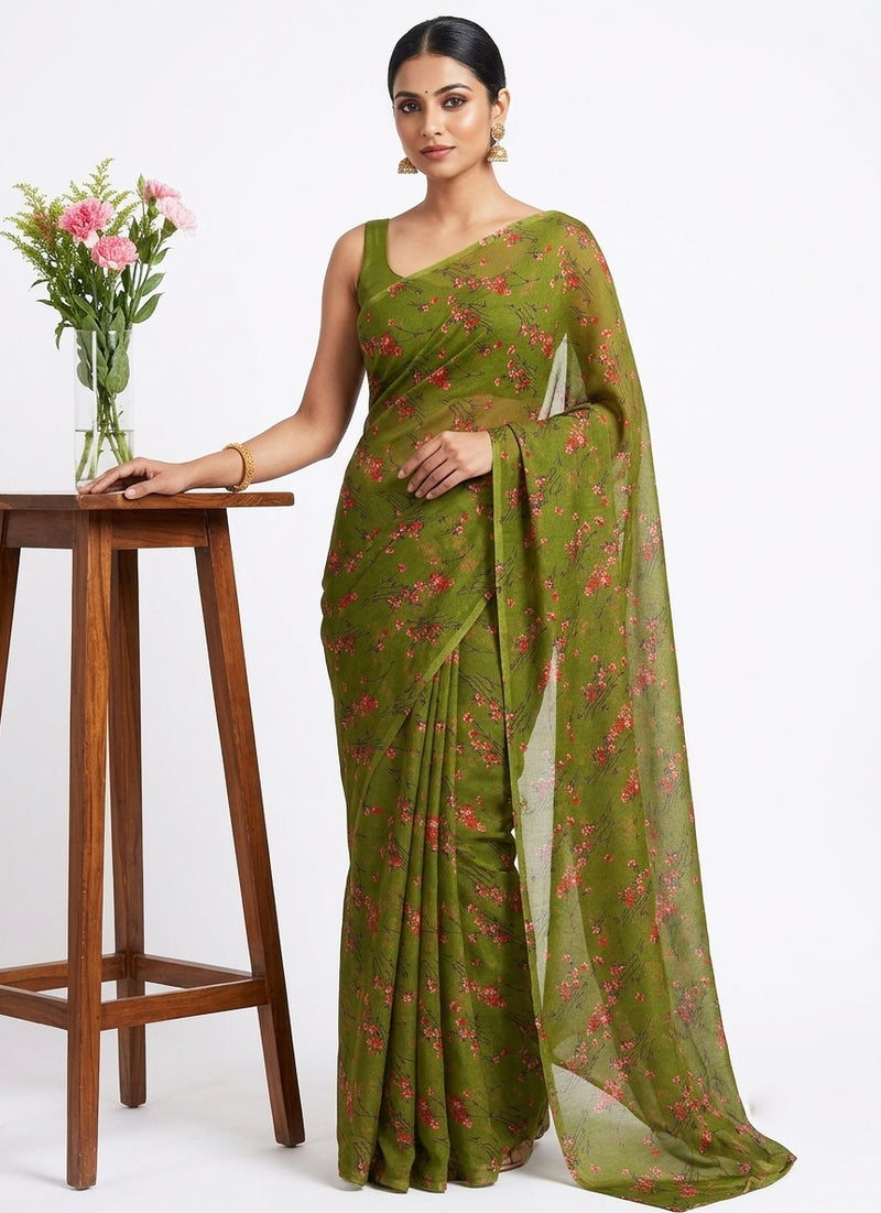 Latest Beautiful Garden Vareli Nara Chiffon Saree without Blouse